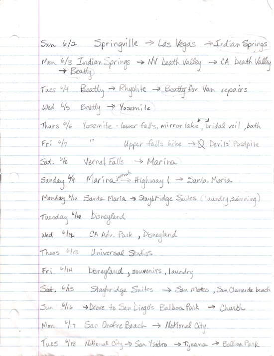 2002 road trip vacation to California